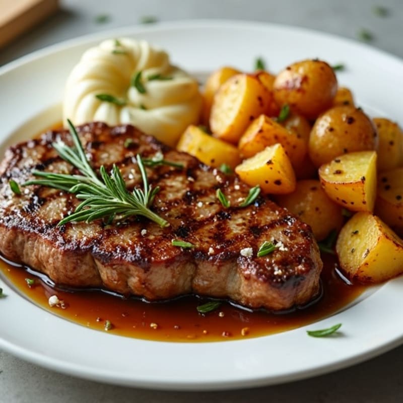 Tender Garlic Steak with Crispy Roasted Potatoes