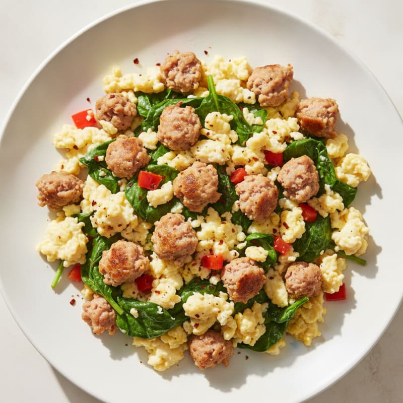 Egg White Spinach Scramble with Turkey Sausage