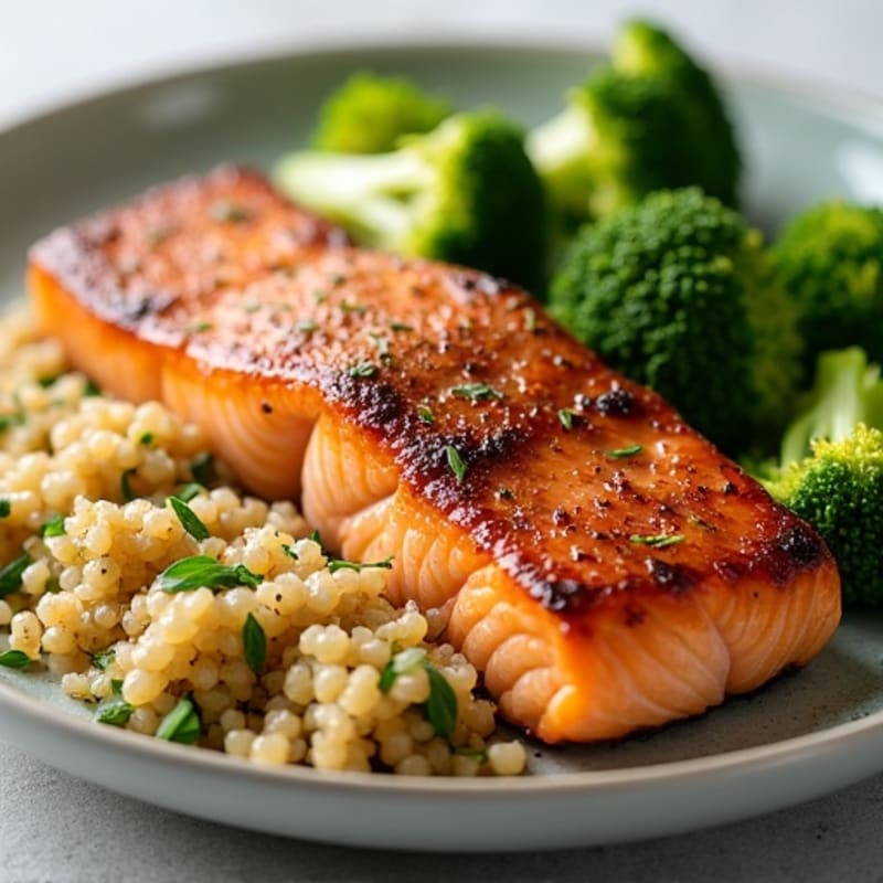 Seared Salmon with Roasted Broccoli and Quinoa
