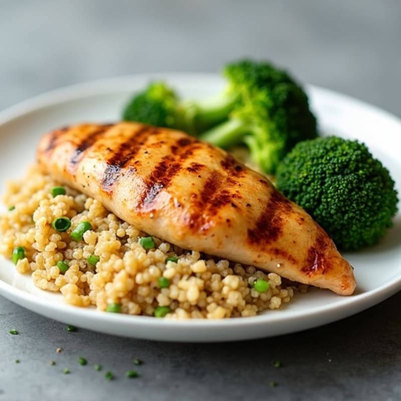 Grilled Chicken Breast with Roasted Broccoli and Quinoa