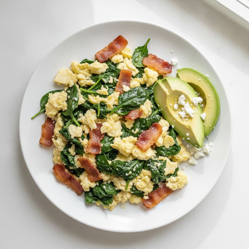 Egg White and Spinach Scramble with Turkey Bacon