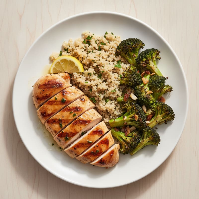 Grilled Chicken Breast with Quinoa and Roasted Broccoli