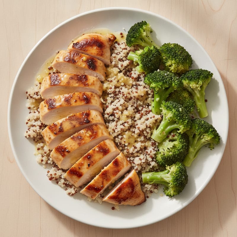 Grilled Chicken Breast with Quinoa and Steamed Broccoli