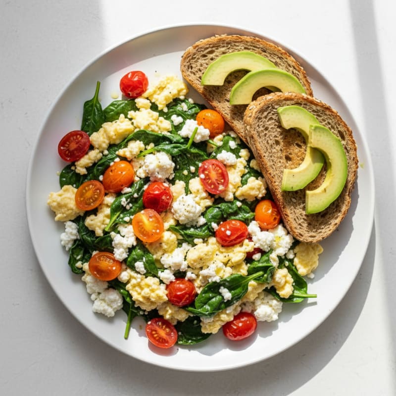 Cottage Cheese Scramble with Spinach and Cherry Tomatoes