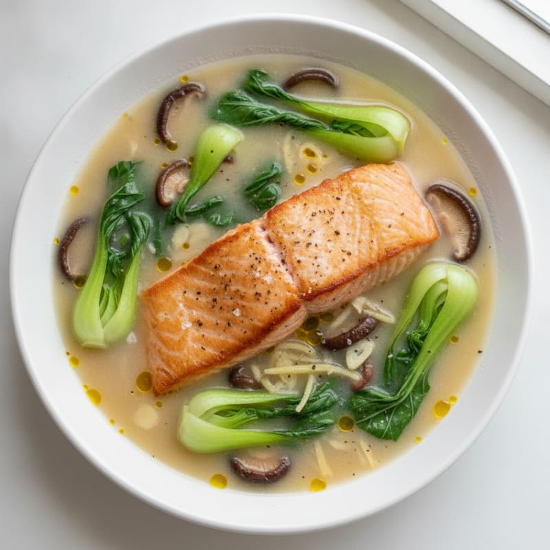 Pan-Seared Salmon with Miso Broth