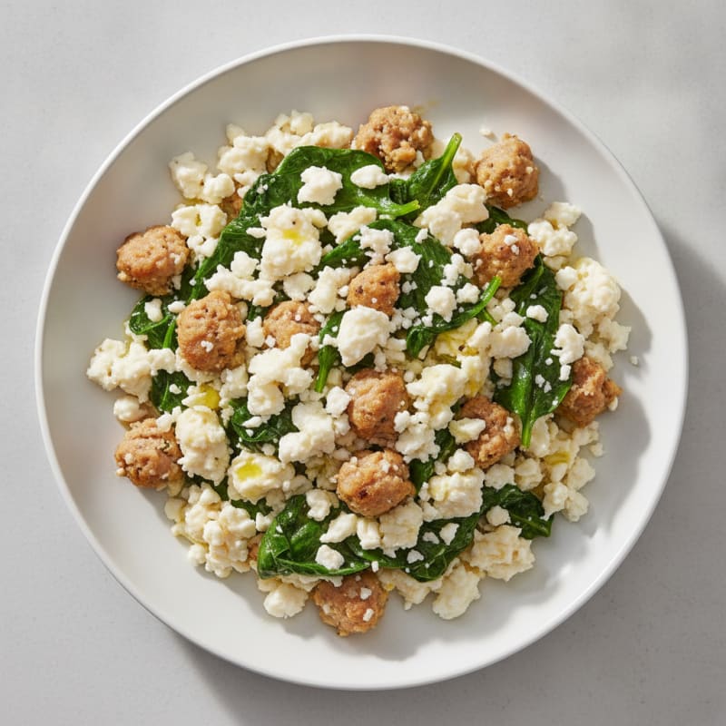 Egg White and Turkey Sausage Scramble with Spinach and Feta