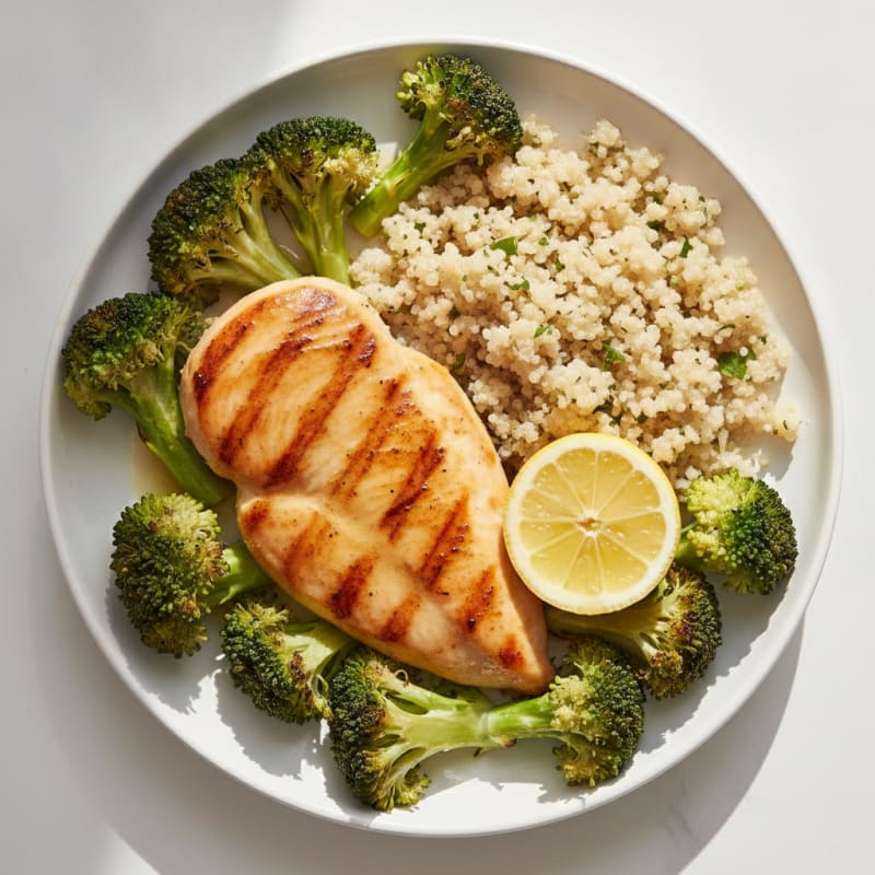 Grilled Chicken Breast with Roasted Broccoli and Quinoa
