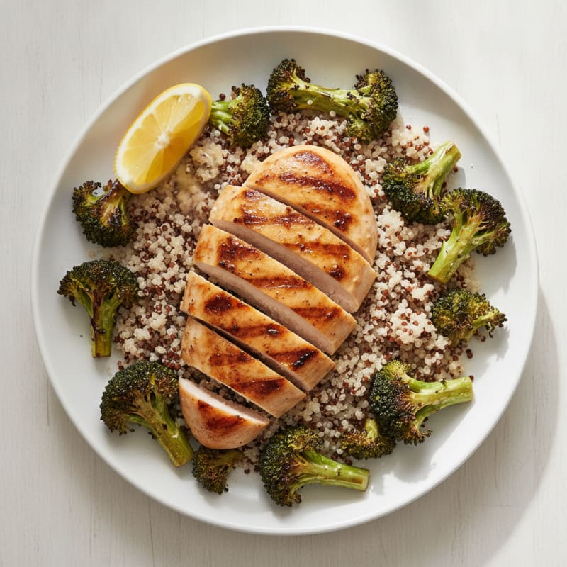Grilled Chicken Breast with Quinoa and Roasted Broccoli