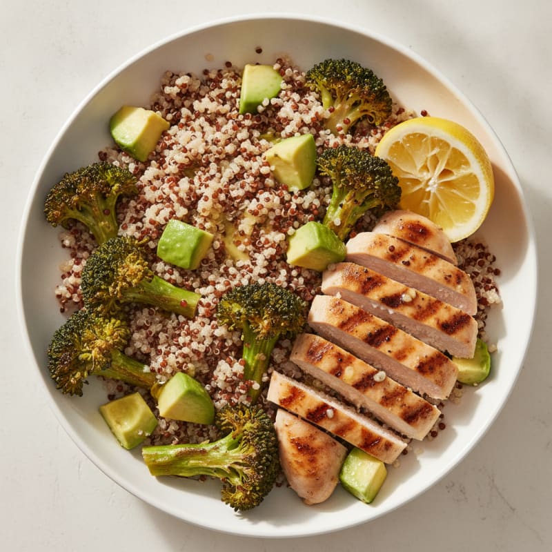 Grilled Chicken and Quinoa Bowl with Roasted Broccoli