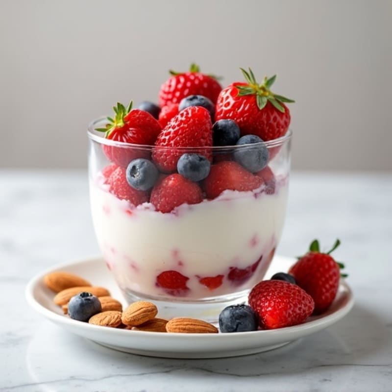 Greek Yogurt Protein Parfait with Mixed Berries and Almonds