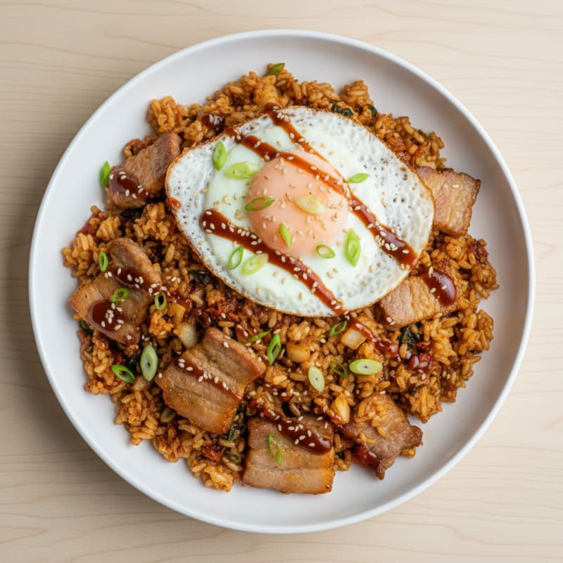 Crispy Kimchi Fried Rice with Pork Belly