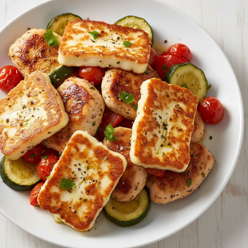 Golden Pan-Seared Halloumi with Roasted Vegetables