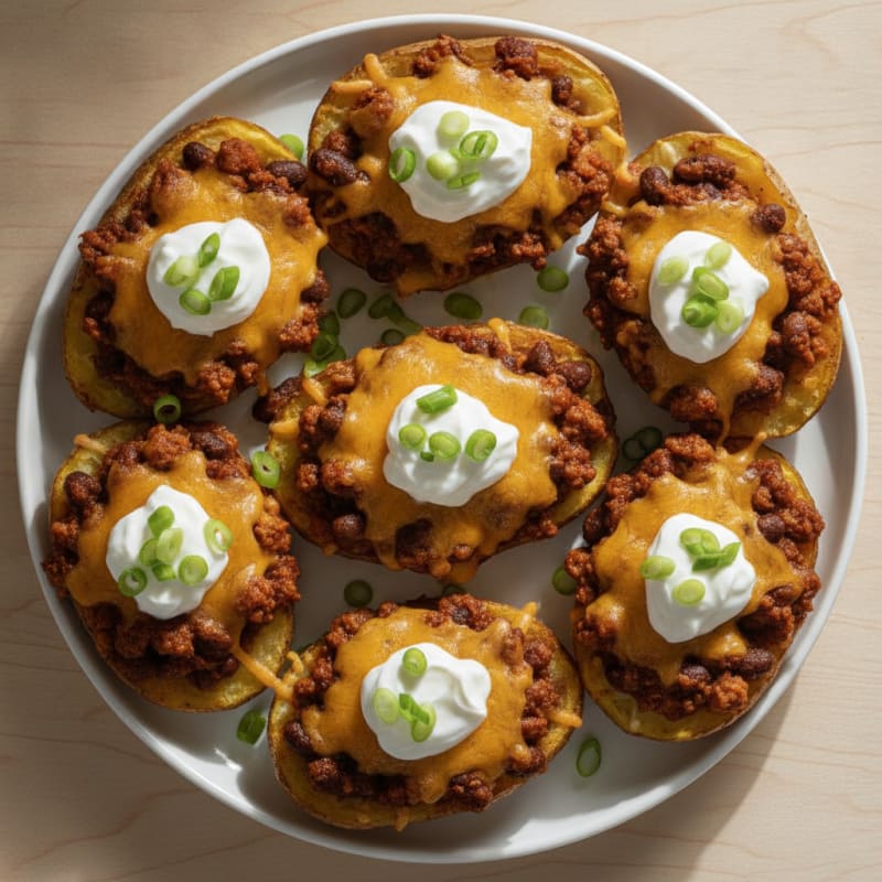 Hearty Chili Cheese Potato Skins