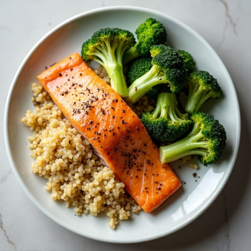 Seared Salmon with Roasted Broccoli and Quinoa