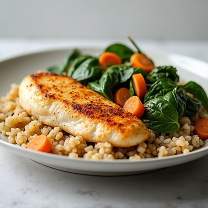 Seared Chicken Breast with Spinach Rice Pilaf