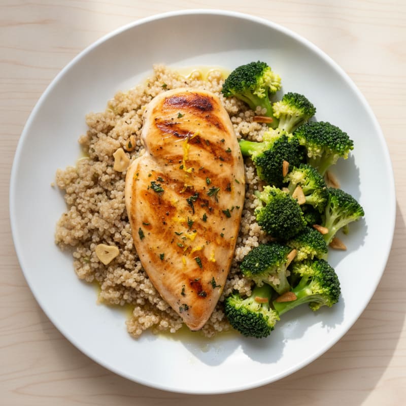 Grilled Chicken Breast with Quinoa and Steamed Broccoli