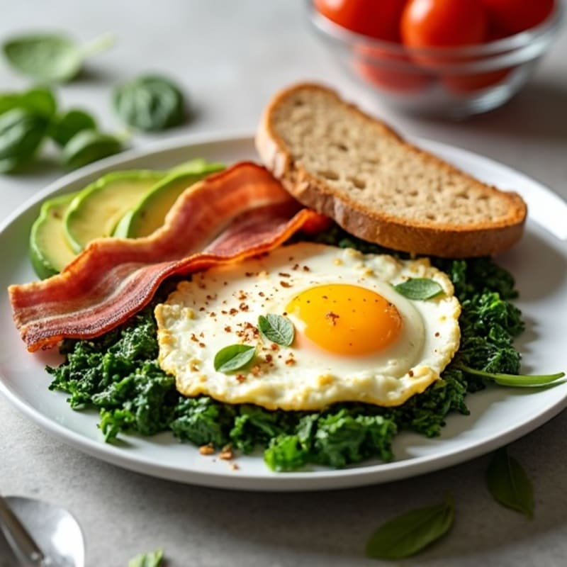 Egg White Spinach Scramble with Turkey Bacon