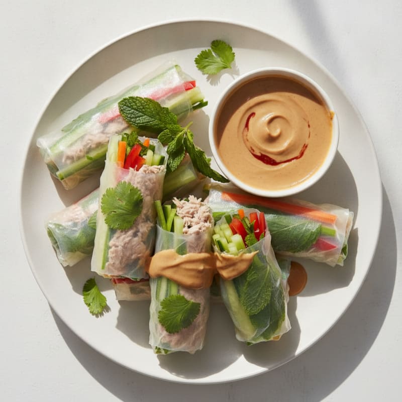 Fresh Tuna Spring Rolls with Peanut Dipping Sauce