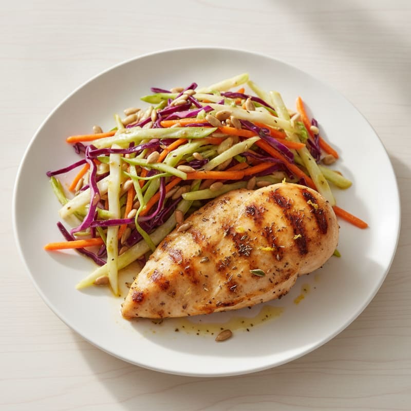 Grilled Chicken Breast with Crunchy Cabbage Slaw