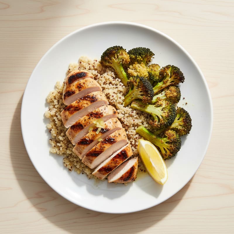 Grilled Chicken Breast with Quinoa and Roasted Broccoli