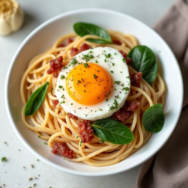 Crispy Pancetta and Creamy Egg Whole Wheat Spaghetti