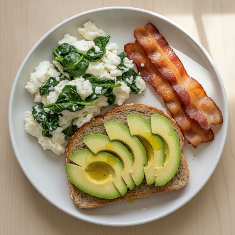 Scrambled Egg Whites with Sautéed Spinach and Turkey Bacon