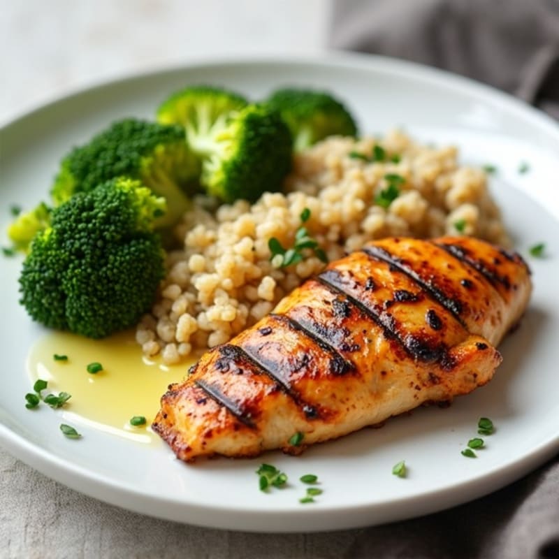 Grilled Chicken Breast with Quinoa and Steamed Broccoli