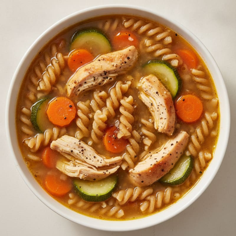 Chicken, Vegetable, and Brown Rice Pasta Soup