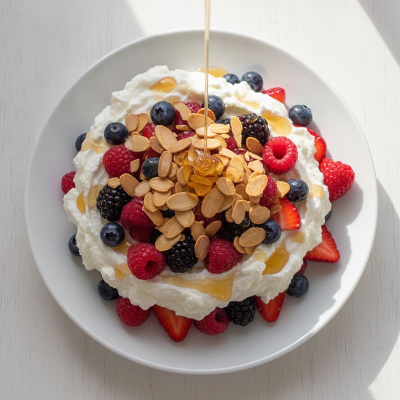 Greek Yogurt Protein Parfait with Mixed Berries and Almonds