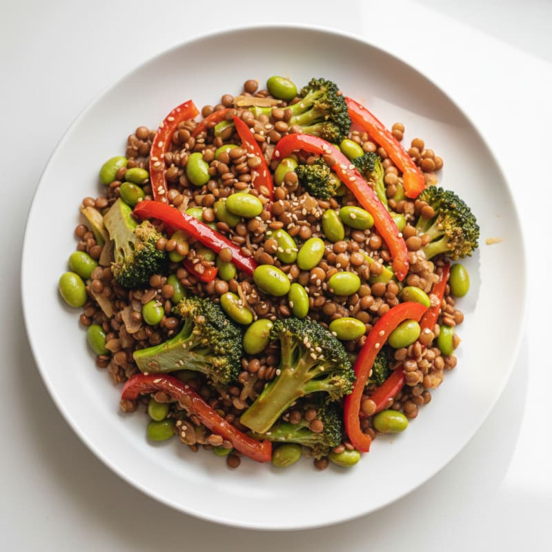 Lentil and Vegetable Stir Fry with Edamame