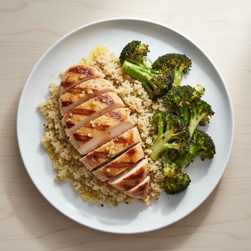 Grilled Chicken Breast with Quinoa and Roasted Broccoli