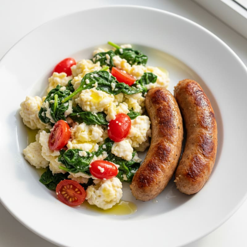 Egg White and Spinach Scramble with Grilled Turkey Sausage
