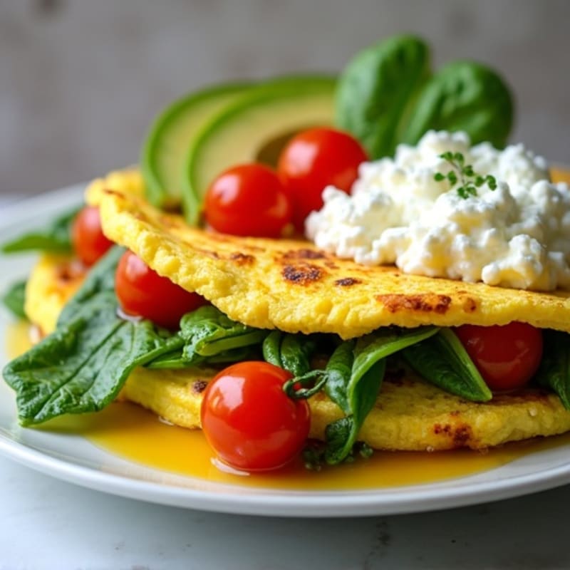 Egg White Spinach Omelet with Cottage Cheese and Cherry Tomatoes