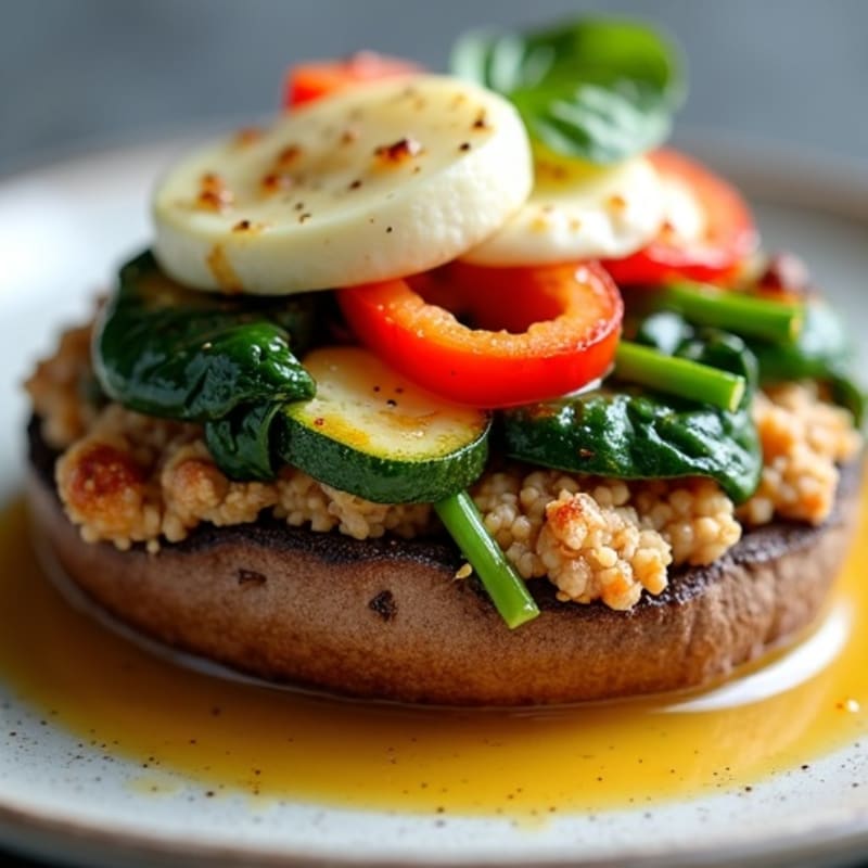 Portobello Mushrooms Stuffed with Lean Ground Turkey and Crispy Vegetables