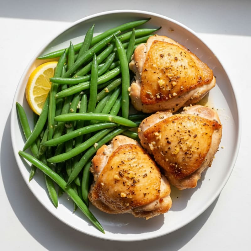 Oven-Baked Chicken Thighs with Steamed Green Beans