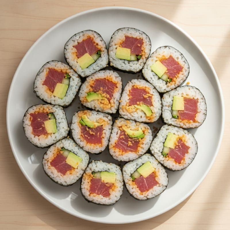 Spicy Tuna and Avocado Sushi Rolls