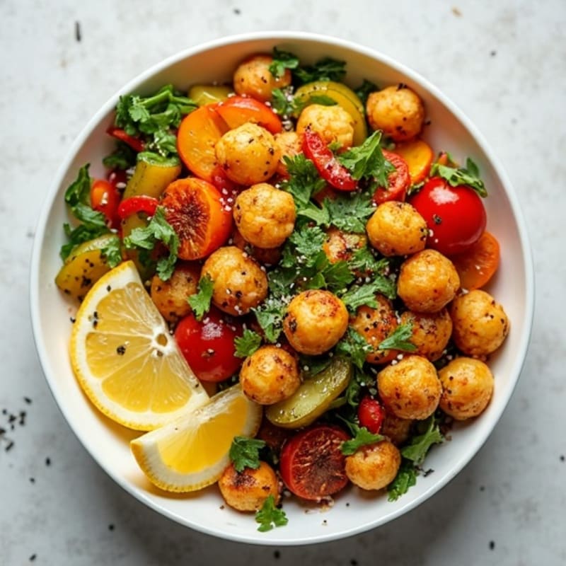 Crispy Lemon Herb Chickpea Bowl with Roasted Vegetables
