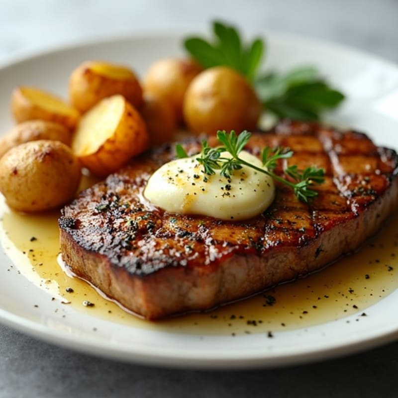 Pan-Seared Garlic Butter Steak with Crispy Roasted Potatoes
