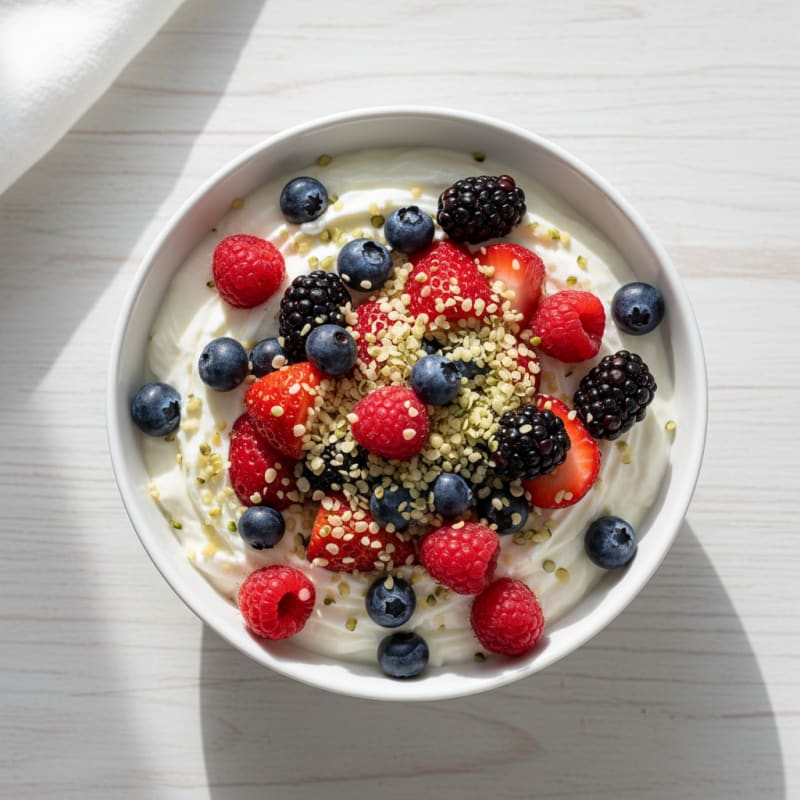 Creamy Greek Yogurt Bowl with Mixed Berries and Whey Protein