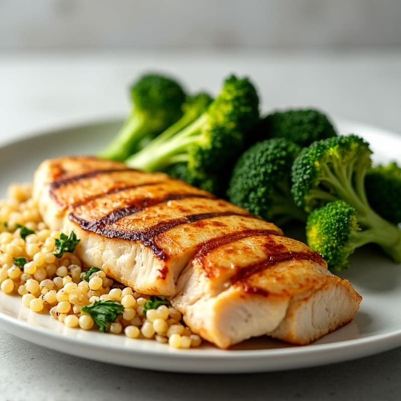Grilled Chicken Breast with Quinoa and Roasted Broccoli