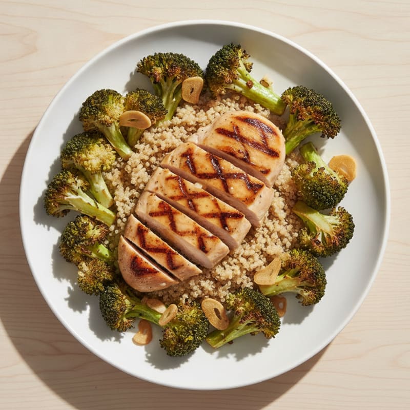 Grilled Chicken Breast with Quinoa and Roasted Broccoli