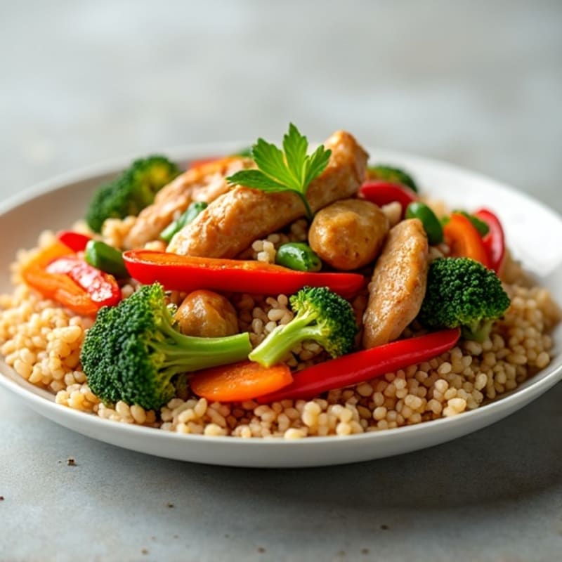 Chicken Stir-Fry with Brown Rice and Crisp Vegetables