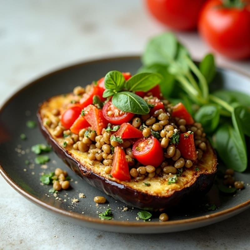 Roasted Vegan Stuffed Eggplant with Hearty Lentil and Vegetable Filling