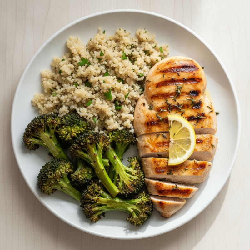 Grilled Chicken Breast with Quinoa and Roasted Broccoli