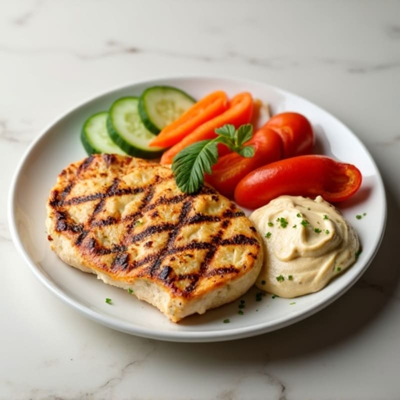 Grilled Chicken with Creamy Hummus and Fresh Crispy Vegetables
