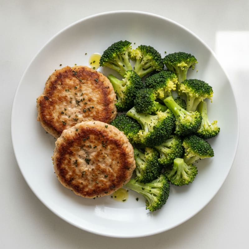 Seared Turkey Patties with Steamed Broccoli