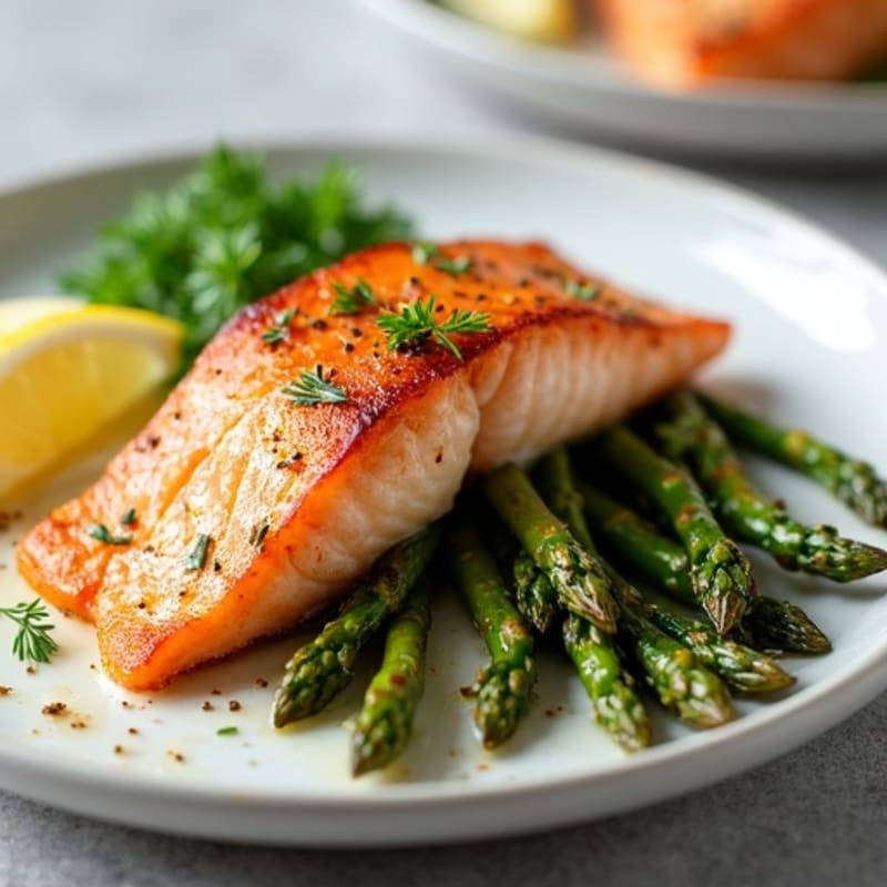 Crispy Pan-Seared Salmon with Roasted Asparagus