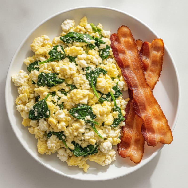 Cottage Cheese Scramble with Spinach and Turkey Bacon