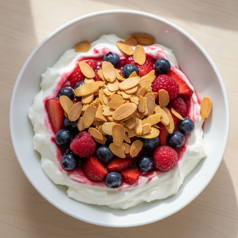 Greek Yogurt Protein Parfait with Mixed Berries and Almonds