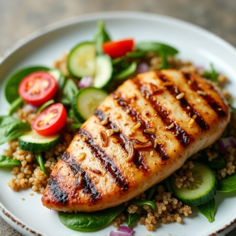 Grilled Chicken Breast with Crunchy Quinoa Salad and Lemon Vinaigrette